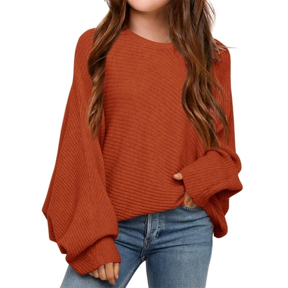 Girl's Oversized Crewneck  Long Sleeve Fall Sweaters Kids BatwingSlouchy Chunky Pullover Jumper  5-14 Years