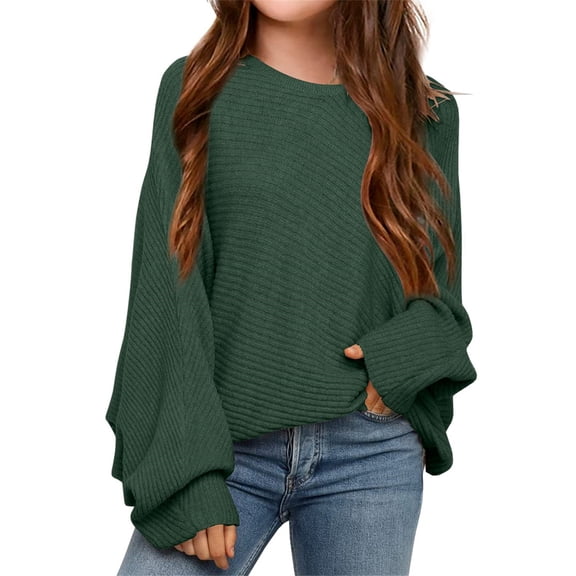 Girl's Oversized Crewneck  Long Sleeve Fall Sweaters Kids BatwingSlouchy Chunky Pullover Jumper  5-14 Years
