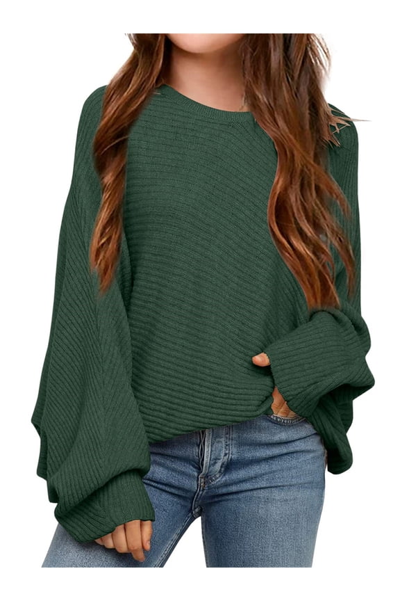 Girl's Oversized Crewneck Long Sleeve Fall Sweaters Kids BatwingSlouchy Chunky Pullover Jumper 5-14 Years