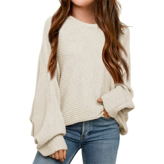 Girl's Oversized Crewneck Long Sleeve Fall Sweaters Kids BatwingSlouchy Chunky Pullover Jumper 5-14 Years