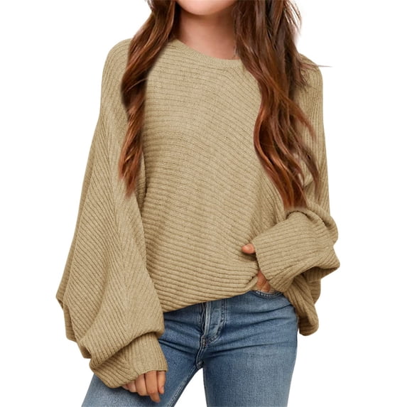 Girl's Oversized Crewneck Long Sleeve Fall Sweaters Kids BatwingSlouchy Chunky Pullover Jumper 5-14 Years