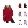 thumbnail image 1 of Girl's Oversized Hoodies Plain Long Sleeve Casual Side Slit Thumb Hole Hooded Sweatshirt Pullover Tops, 1 of 1