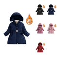 thumbnail image 1 of Girl's Padded Down Jacket, Long Plus Thickening Winter Coat, Hooded Windproof Parka, Teen Kids Outerwear, 1 of 4
