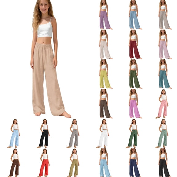 Girl's Palazzo Trousers Wide Leg Boho High Waist Pants Smock Trousers Elastic Casual Pants With Pockets 5-14 Years Black Pants for Girls