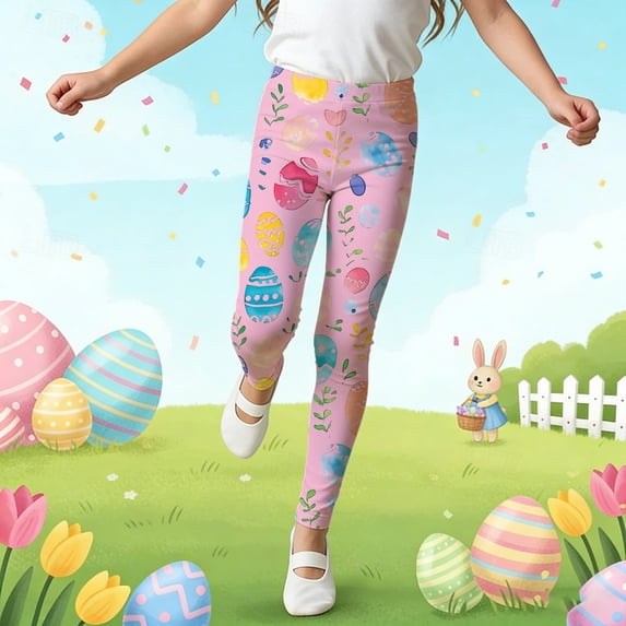 Girl's Pants Easter Print Tights Stretchy Athletic Leggings Soft Base Layer Trousers
