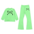 thumbnail image 1 of Girl's Pants Set Bowknot Print 2 Piece Outfit Set Beige Casual Set Girls 16 Long Sleeve Sweatshirt with Flare Leg Pants(Size 3-4 Years,Green), 1 of 4