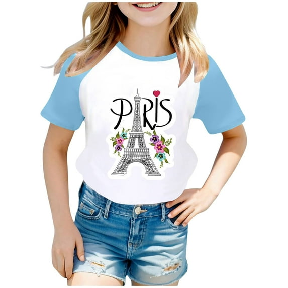 Girl's Paris City Graphic T-Shirt Short Sleeve Unisex Casual Tshirt Tops