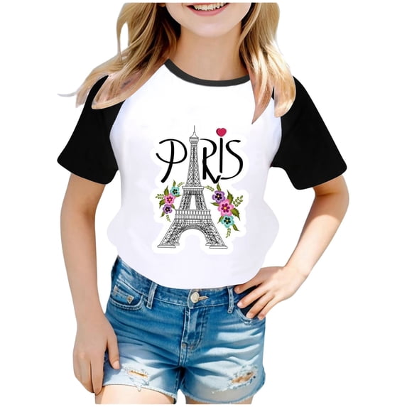 Girl's Paris City Graphic T-Shirt Short Sleeve Unisex Casual Tshirt Tops