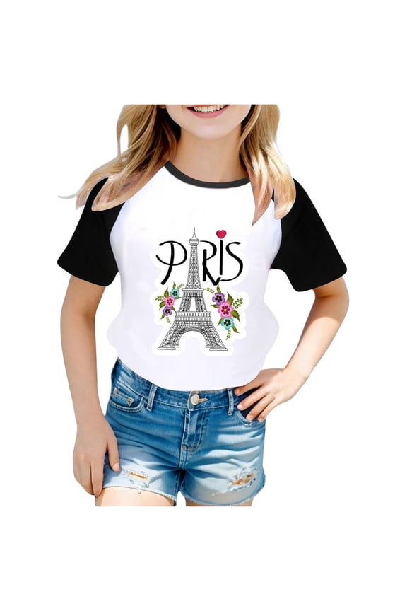 Girl's Paris City Graphic T-Shirt Short Sleeve Unisex Casual Tshirt Tops