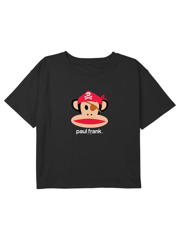 Girl's Paul Frank Halloween Julius the Monkey Pirate Graphic Cropped T-Shirt Black X Large