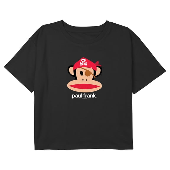 Girl's Paul Frank Halloween Julius the Monkey Pirate Graphic Cropped T-Shirt Black X Large