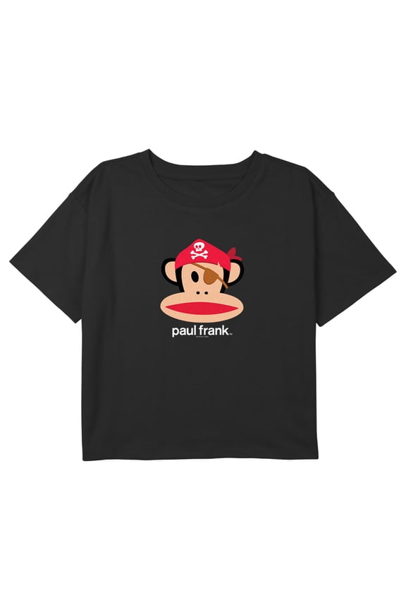 Girl's Paul Frank Halloween Julius the Monkey Pirate Graphic Cropped T-Shirt Black X Large