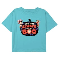 Girl's Paul Frank Halloween You Will Always Be My Boo Graphic Cropped T-Shirt Blue Medium