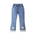 thumbnail image 1 of Girl's Pearl Beaded Jeans Wide Leg Denim Pants Girl Ruffle Hem Elastic Waist Straight Leg Loose Denim Jeans Yellow,13 Years, 1 of 3