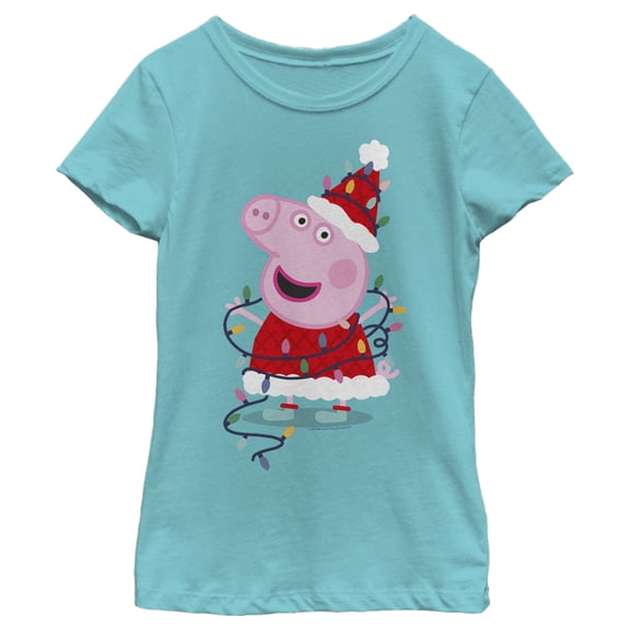 Girl's Peppa Pig Christmas Lights Graphic T-Shirt