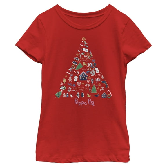 Girl's Peppa Pig Christmas Tree Icons  Graphic T-Shirt