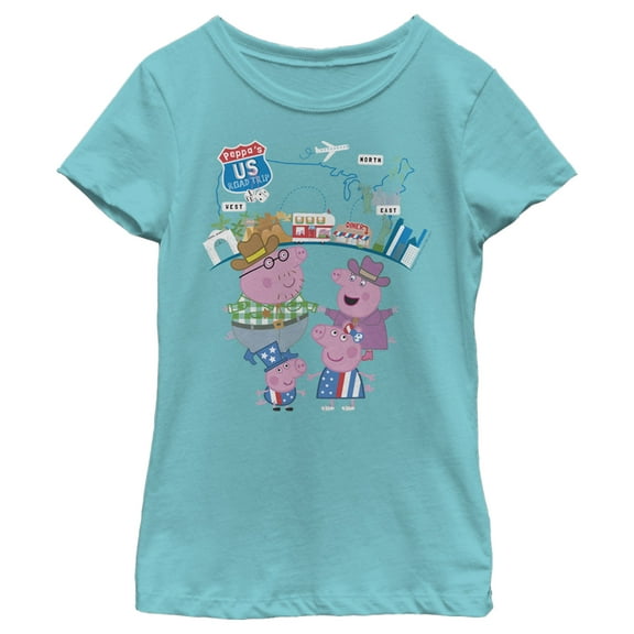 Girl's Peppa Pig Family Road Trip Graphic T-Shirt
