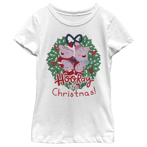 Girl's Peppa Pig Hooray it's Christmas Wreath  Graphic T-Shirt