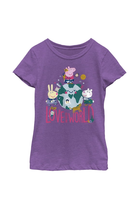 Girl's Peppa Pig Love Our World  Graphic Tee Purple Berry Medium