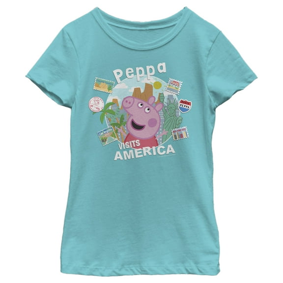 Girl's Peppa Pig Visits America  Graphic T-Shirt