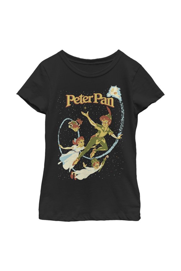 Girl's Peter Pan Flight Wish  Graphic Tee Black Medium