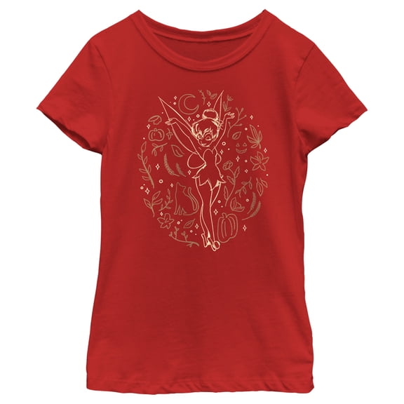 Girl's Peter Pan Halloween Tinkerbell Line Art  Graphic Tee