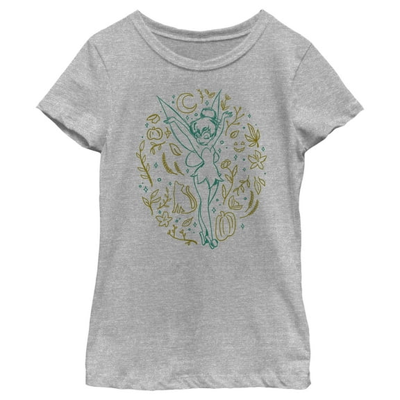 Girl's Peter Pan Halloween Tinkerbell Line Art Green Graphic Tee