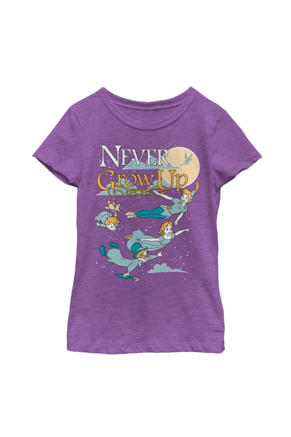 Girl's Peter Pan Never Grow Up Graphic Tee Purple Berry Medium