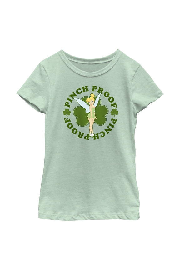 Girl's Peter Pan St. Patrick's Day Pinch Proof Tinkerbell Graphic Tee Mint Medium