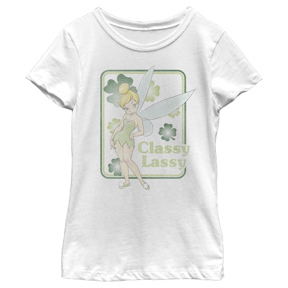 Girl's Peter Pan St. Patrick's Day Tinker Bell Classy Lassy  Graphic Tee White Medium