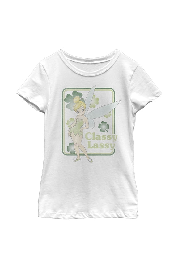 Girl's Peter Pan St. Patrick's Day Tinker Bell Classy Lassy Graphic Tee White X Small