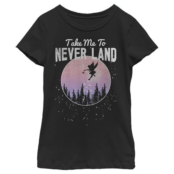 Girl's Peter Pan Take Me to Never Land  Graphic Tee Black Small