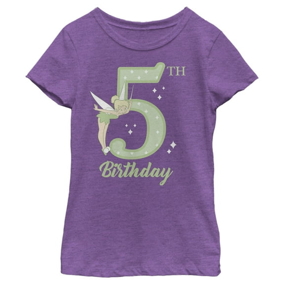 Girl's Peter Pan Tinker Bell 5th Birthday  Graphic Tee Purple Berry Medium