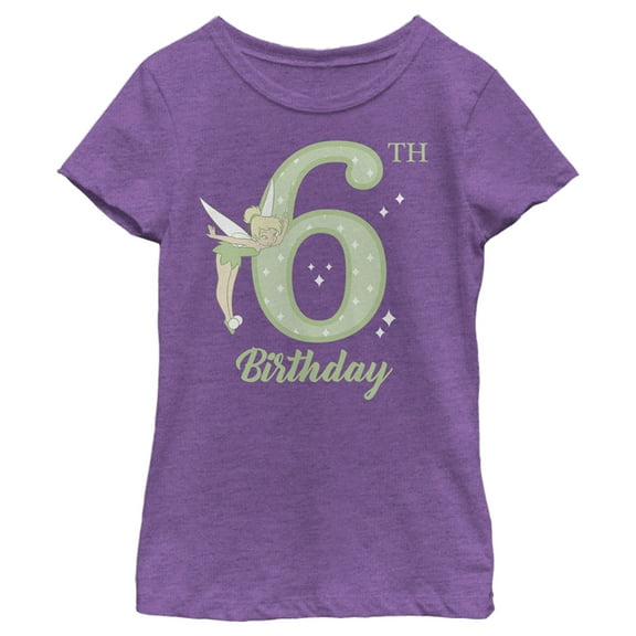 Girl's Peter Pan Tinker Bell 6th Birthday  Graphic Tee Purple Berry X Small