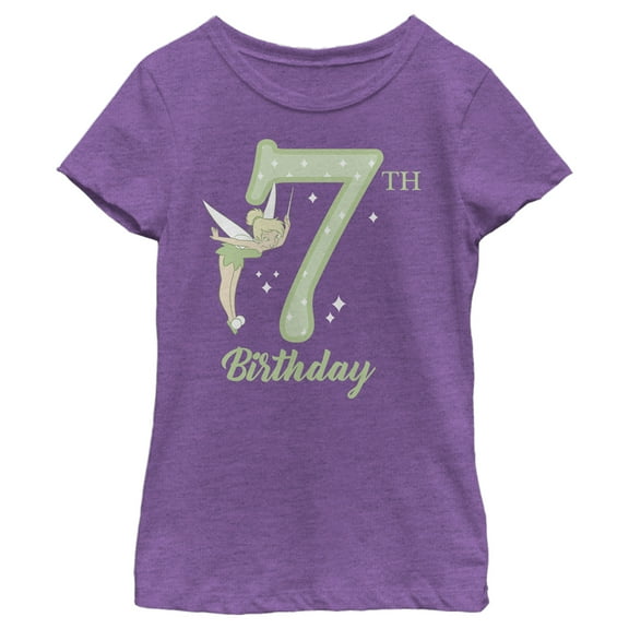 Girl's Peter Pan Tinker Bell 7th Birthday  Graphic Tee Purple Berry X Small