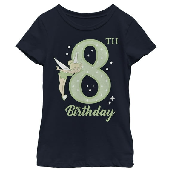 Girl's Peter Pan Tinker Bell 8th Birthday  Graphic Tee Navy Blue X Small