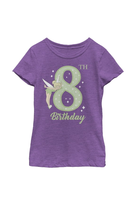 Girl's Peter Pan Tinker Bell 8th Birthday  Graphic Tee Purple Berry Medium
