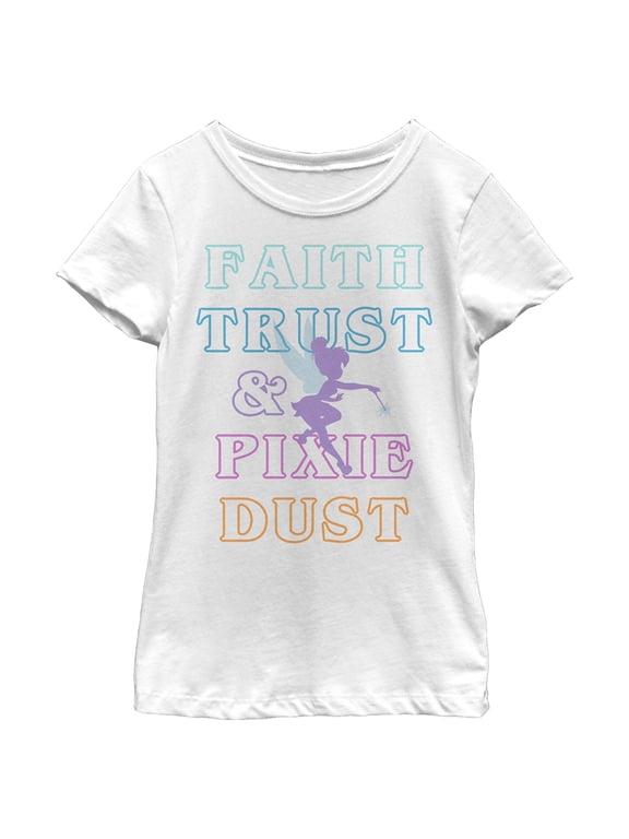 Girl's Peter Pan Tinker Bell Faith Trust & Pixie Dust Graphic Tee White X Small