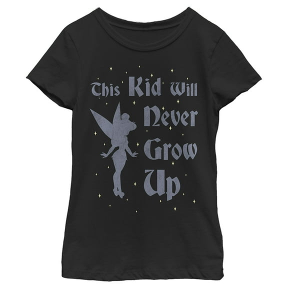 Girl's Peter Pan Tinker Bell Never Grow Up  Graphic Tee Black Large