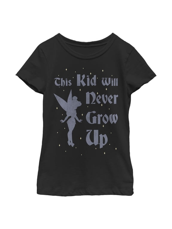Girl's Peter Pan Tinker Bell Never Grow Up Graphic Tee Black Large