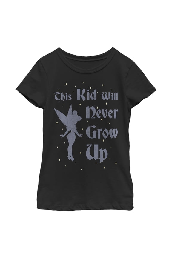 Girl's Peter Pan Tinker Bell Never Grow Up Graphic Tee Black Small
