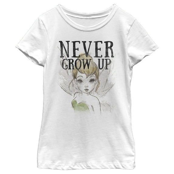 Girl's Peter Pan Tinker Bell Never Grow Up Sketch Graphic Tee White Small