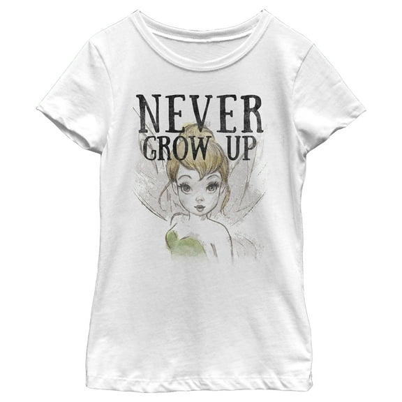 Girl's Peter Pan Tinker Bell Never Grow Up Sketch  Graphic Tee White X Large
