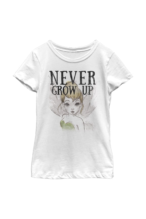 Girl's Peter Pan Tinker Bell Never Grow Up Sketch Graphic Tee White X Large