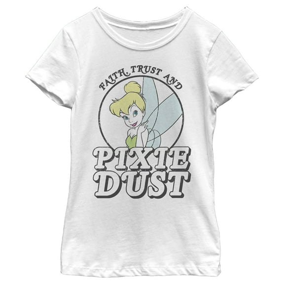 Girl's Peter Pan Tinker Bell Pixie Dust  Graphic Tee White Small