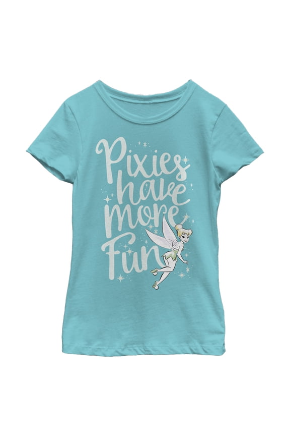 Girl's Peter Pan Tinker Bell Pixies Have More Fun Graphic Tee Tahiti Blue Medium