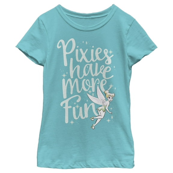 Girl's Peter Pan Tinker Bell Pixies Have More Fun Graphic Tee Tahiti Blue Small