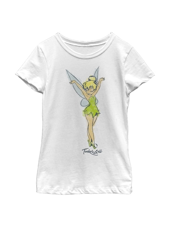 Girl's Peter Pan Tinker Bell Retro Watercolor Portrait Graphic Tee White Medium
