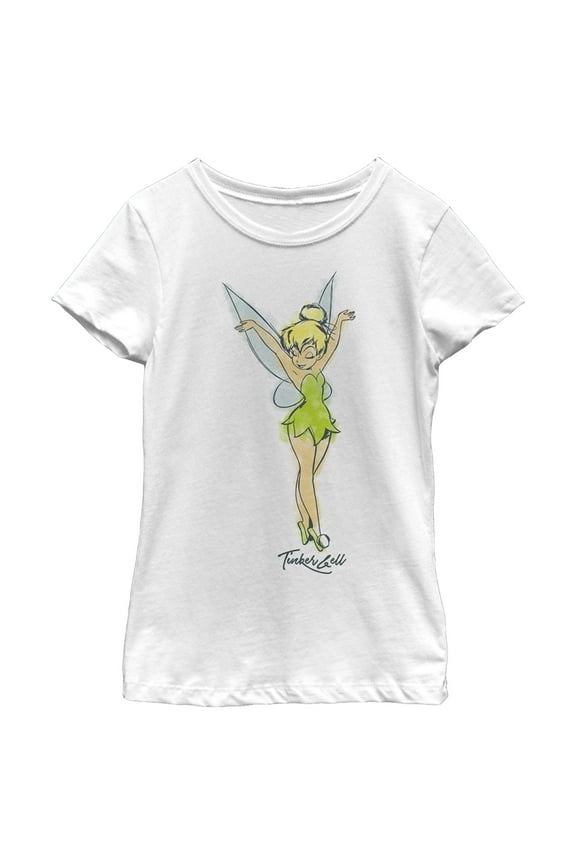 Girl's Peter Pan Tinker Bell Retro Watercolor Portrait Graphic Tee White X Small