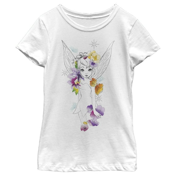 Girl's Peter Pan Tinker Bell Watercolor Sketch  Graphic Tee White Large